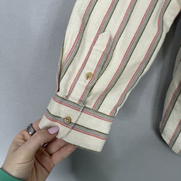 Madewell Womens Top Large Cream Flannel Sunday Shirt in Claxton Stripe Preppy - Picture 13 of 16
